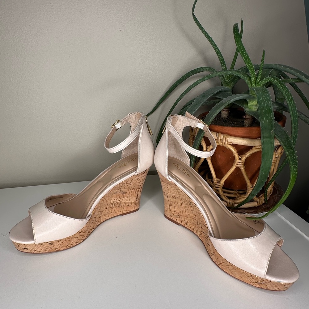 Charles by Charles David Lois Nude Cork Wedge Sandals Ankle Strap Platform 11M - Picture 9 of 15